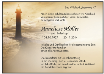 Todesanzeige von Anneliese Möller von Trauer.de