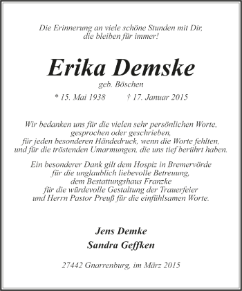 Todesanzeige von Erika Demske von Trauer.de
