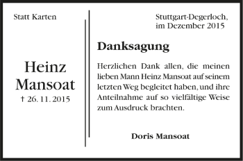 Todesanzeige von Heinz Mansoat von Trauer.de