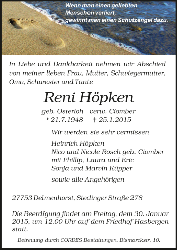 Todesanzeige von Reni Höpken von Trauer.de