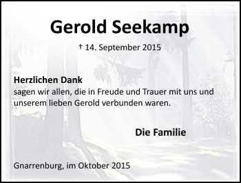 Todesanzeige von Gerold Seekamp von Trauer.de