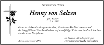Todesanzeige von Henny von Salzen von Trauer.de