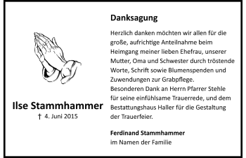 Todesanzeige von Ilse Stammhammer von Trauer.de
