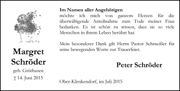 Todesanzeige von Margret Schröder von Trauer.de