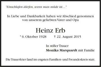 Todesanzeige von Heinz Erb von Trauer.de