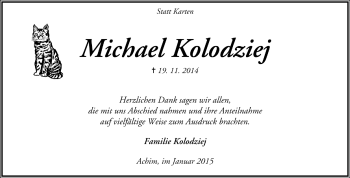 Todesanzeige von Michael Kolodziej von Trauer.de