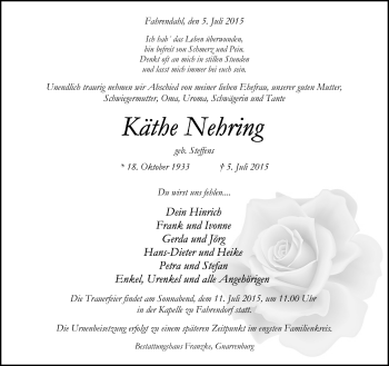 Todesanzeige von Käthe Nehring von Trauer.de