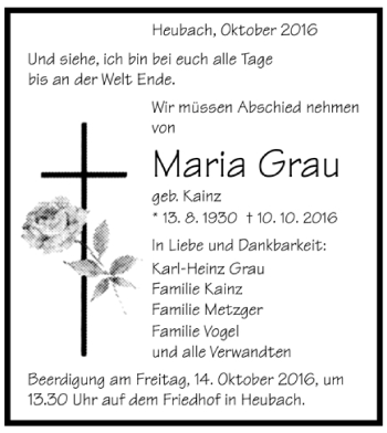 Todesanzeige von Maria Grau von Trauer.de
