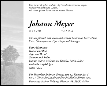 Todesanzeige von Johann Meyer von Trauer.de