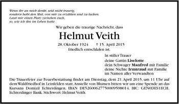 Todesanzeige von Helmut Veith von Trauer.de