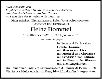 Todesanzeige von Heinz Hommel von Trauer.de