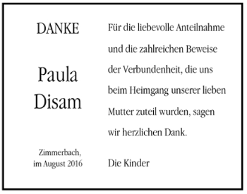Todesanzeige von Paula Disam von Trauer.de
