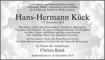 Todesanzeige von Hans-Hermann Kück von Trauer.de