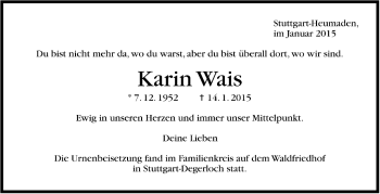 Todesanzeige von Karin Wais von Trauer.de