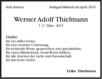 Todesanzeige von Werner Adolf Thielmann von Trauer.de