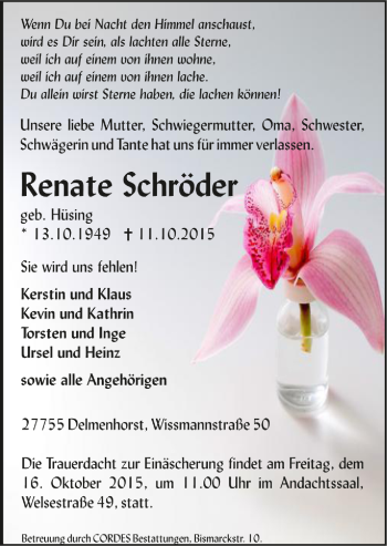 Todesanzeige von Renate Schröder von Trauer.de