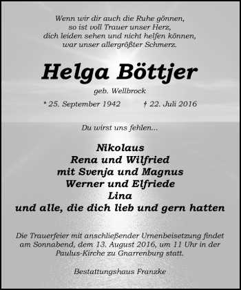 Todesanzeige von Helga Böttjer von Trauer.de