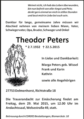 Todesanzeige von Theodor Peters von Trauer.de