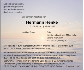 Todesanzeige von Hermann Henke von Trauer.de