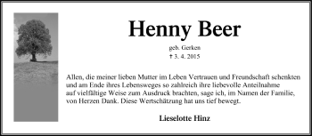 Todesanzeige von Henny Beer von Trauer.de