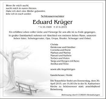 Todesanzeige von Eduard Krüger von Trauer.de