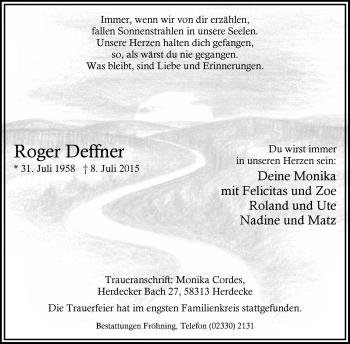 Todesanzeige von Roger  Deffner 