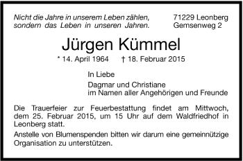 Todesanzeige von Jürgen Kümmel von Trauer.de