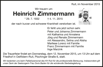 Todesanzeige von Heinrich Zimmermann von Trauer.de