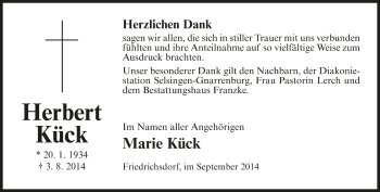 Todesanzeige von Herbert Kück von Trauer.de