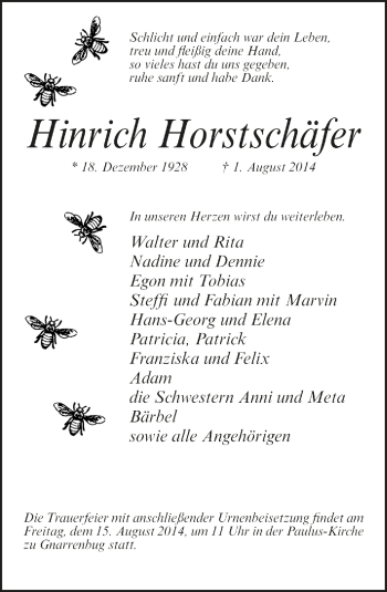Todesanzeige von Hinrich Horstschäfer von Trauer.de