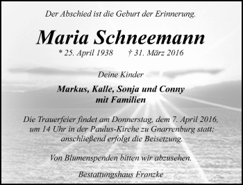 Todesanzeige von Maria Schneemann von Trauer.de