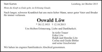 Todesanzeige von Oswald Löw von Trauer.de