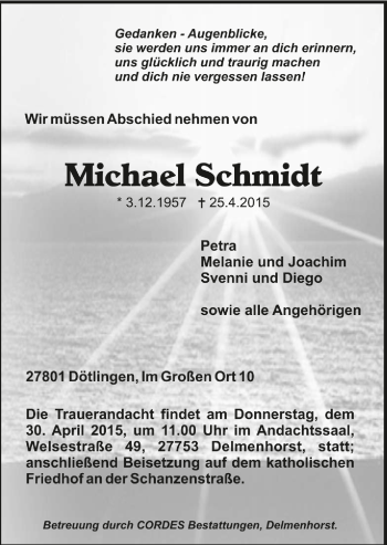 Todesanzeige von Michael Schmidt von Trauer.de