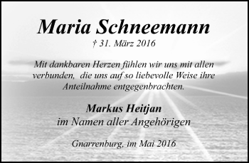 Todesanzeige von Maria Schneemann von Trauer.de
