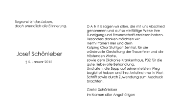 Todesanzeige von Josef Schönleber von Trauer.de