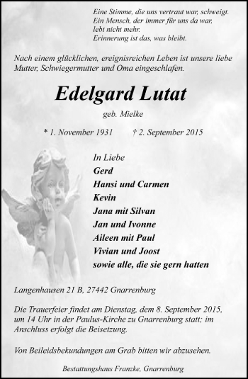 Todesanzeige von Edelgard Lutat von Trauer.de