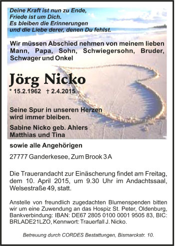 Todesanzeige von Jörg Nicko von Trauer.de