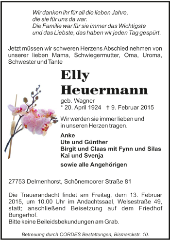 Todesanzeige von Elly Heuermann von Trauer.de