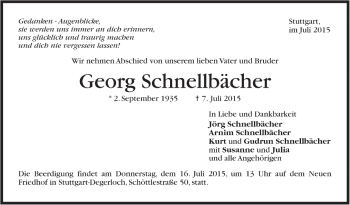 Todesanzeige von Georg Schnellbächer von Trauer.de