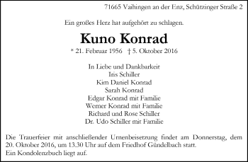 Todesanzeige von Kuno Konrad von Trauer.de