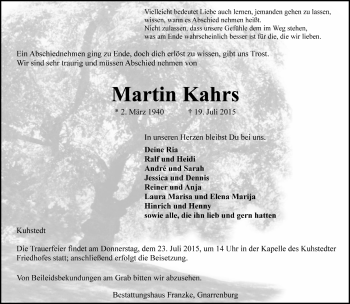 Todesanzeige von Martin Kahrs von Trauer.de