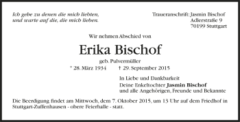 Todesanzeige von Erika Bischof von Trauer.de