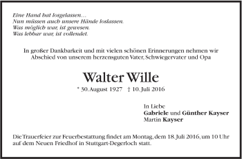 Todesanzeige von Walter Wille von Trauer.de