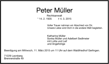 Todesanzeige von Peter Müller von Trauer.de