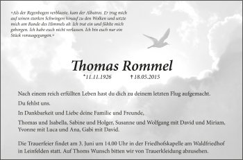 Todesanzeige von Thomas Rommel von Trauer.de