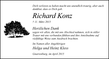 Todesanzeige von Richard Konz von Trauer.de