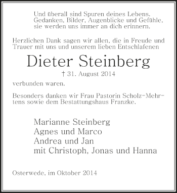 Todesanzeige von Dieter Steinberg von Trauer.de