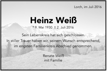 Todesanzeige von Heinz Weiß von Trauer.de