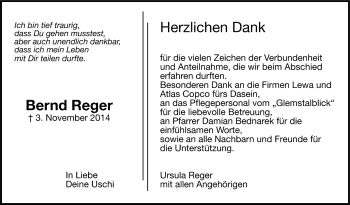 Todesanzeige von Bernd Reger von Trauer.de