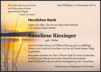 Todesanzeige von Anneliese Riexinger von Trauer.de